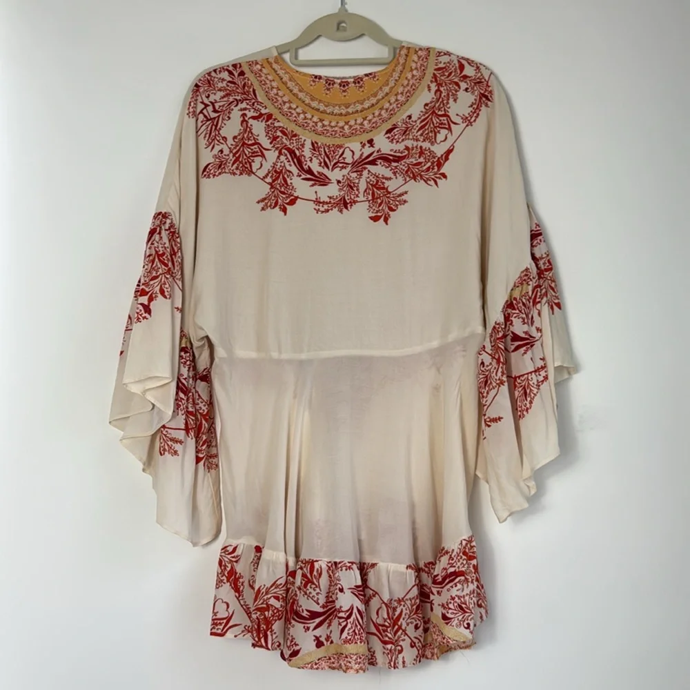 Free People Elegant Cream and Red Patterned Blouse size Small - Picture 9 of 9
